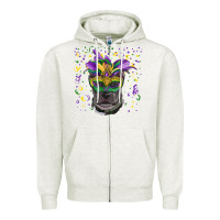 Oatmeal Heather mardi gras  mask pitbull Zipper Hoodie - RanaPortraitStore