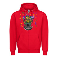 Red mardi gras  mask pitbull Zipper Hoodie - RanaPortraitStore
