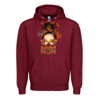 Burgundy basketball messy bun mom Zipper Hoodie - texasbilliewilder