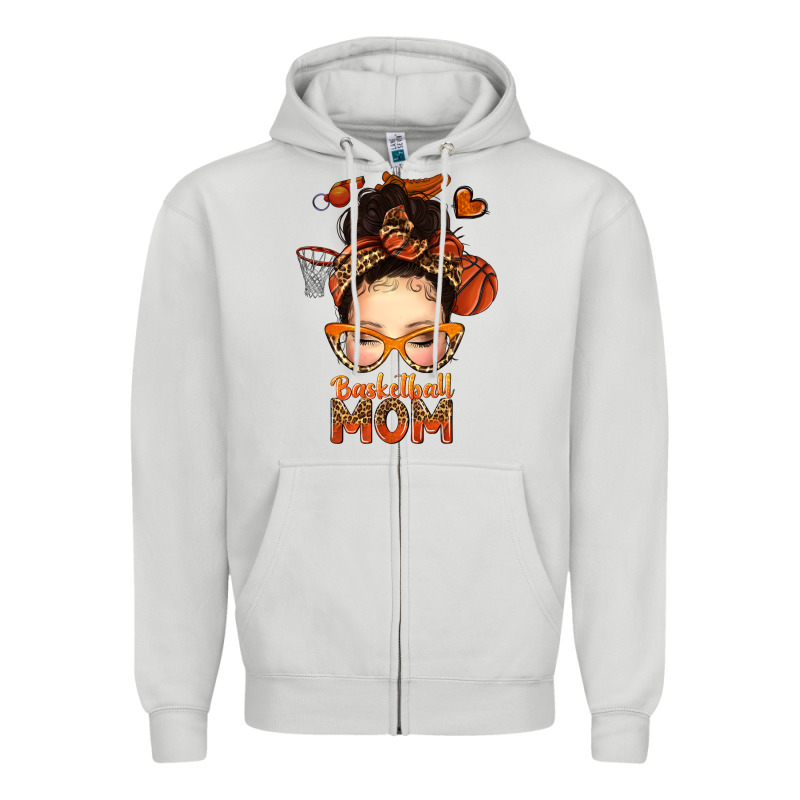 Basketball Messy Bun Mom Zipper Hoodie by texasbilliewilder | Teevron