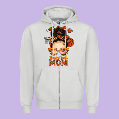 Basketball Messy Bun Mom Zipper Hoodie Designed By Texasbilliewilder
