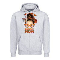 Heather Grey basketball messy bun mom Zipper Hoodie - texasbilliewilder
