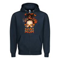 Navy basketball messy bun mom Zipper Hoodie - texasbilliewilder