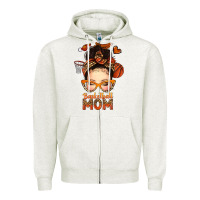 Oatmeal Heather basketball messy bun mom Zipper Hoodie - texasbilliewilder