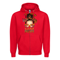 Red basketball messy bun mom Zipper Hoodie - texasbilliewilder
