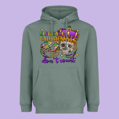 King Cake Calories Don't Count Skull Heavyweight Hoodie Designed By Fadigitalartstudio