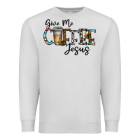 Dove Grey give me coffee jesus Premium Sweatshirt - CowhideDigitalArt