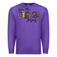 Purple give me coffee jesus Premium Sweatshirt - CowhideDigitalArt