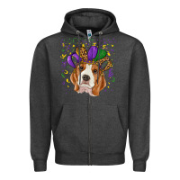 Charcoal Heather Mardi gras beagle Zipper Hoodie - RanaPortraitStore