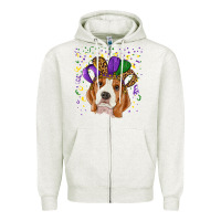 Oatmeal Heather Mardi gras beagle Zipper Hoodie - RanaPortraitStore