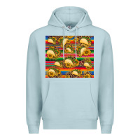 Blue Mist tacos and sunflowers with serape leopard background Premium Hoodie - BarkalooDesign