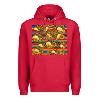 Cardinal tacos and sunflowers with serape leopard background Premium Hoodie - BarkalooDesign