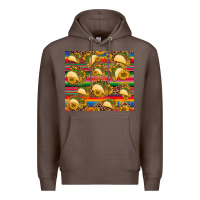 Coffee tacos and sunflowers with serape leopard background Premium Hoodie - BarkalooDesign