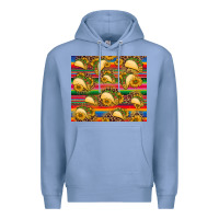 Colony Blue tacos and sunflowers with serape leopard background Premium Hoodie - BarkalooDesign
