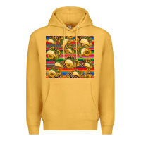Mustard tacos and sunflowers with serape leopard background Premium Hoodie - BarkalooDesign