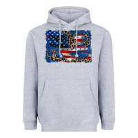 Heather Grey Leopard glitter American flag 4th of july Heavyweight Hoodie - CowGirlArtShop