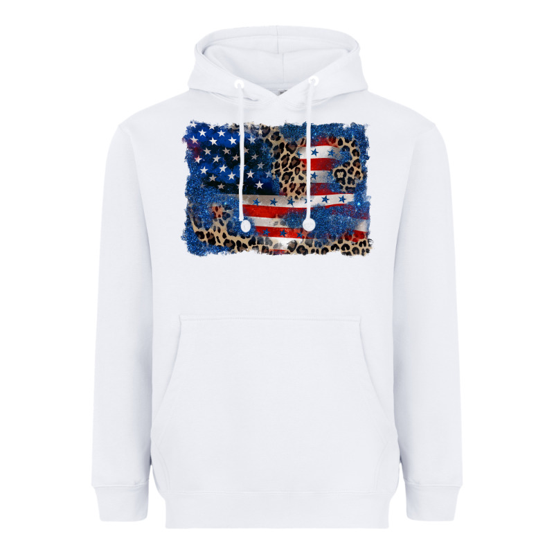 Leopard Glitter American Flag 4th Of July Heavyweight Hoodie by CowGirlArtShop | Teevron