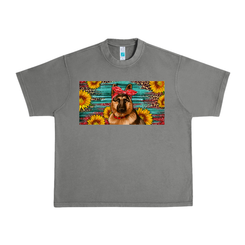 German Shepherd With Sunflowers License Plate Urban Heavy Tee by Artiststas | Teevron