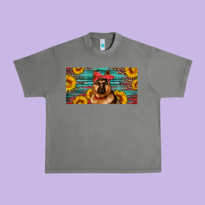 German Shepherd With Sunflowers License Plate Urban Heavy Tee Designed By Artiststas