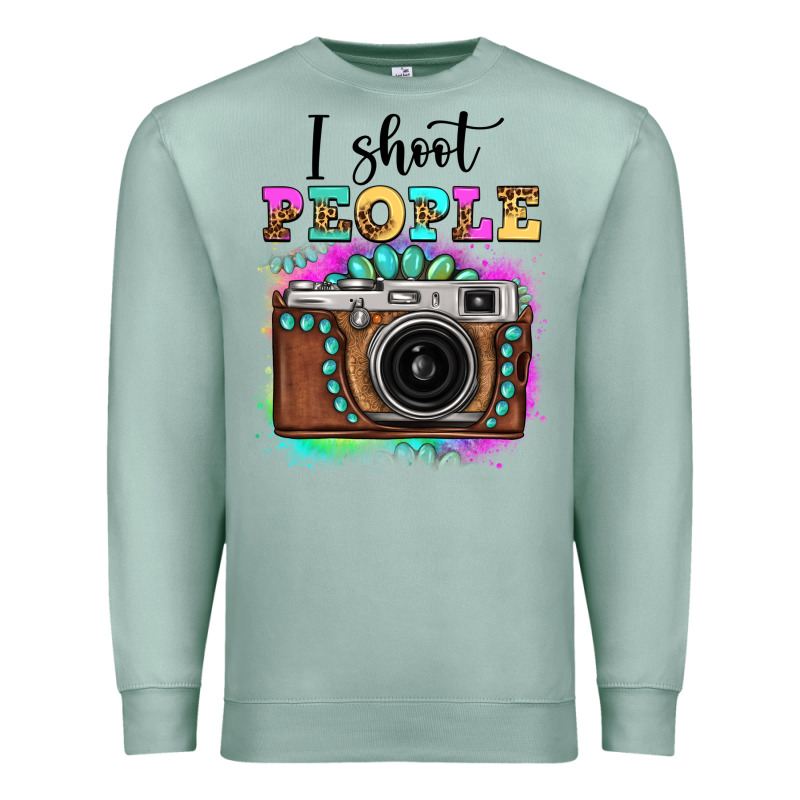 I Shoot People Tie Dye Gemstone Vintage Camera Premium Sweatshirt by FaDigitalArtStudio | Teevron