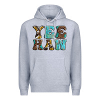 Heather Grey western sunflowers turquoise leopard yee haw Premium Hoodie - BarkalooDesign