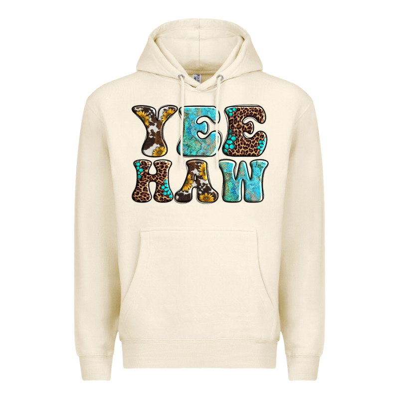 Western Sunflowers Turquoise Leopard Yee Haw Premium Hoodie by BarkalooDesign | Teevron