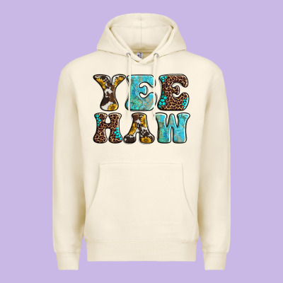Western Sunflowers Turquoise Leopard Yee Haw Premium Hoodie Designed By Barkaloodesign