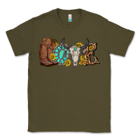 Army Green western love bull skull with gemstone and sunflowe Classic Tee - texasbilliewilder