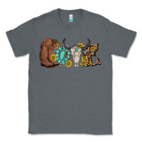 Charcoal Heather western love bull skull with gemstone and sunflowe Classic Tee - texasbilliewilder