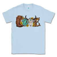 Dusty Blue western love bull skull with gemstone and sunflowe Classic Tee - texasbilliewilder