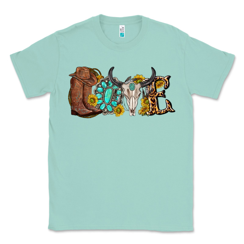 Western Love Bull Skull With Gemstone And Sunflowe Classic Tee by texasbilliewilder | Teevron