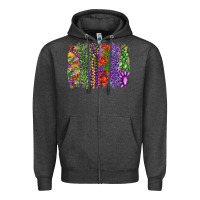 Charcoal Heather Mardi gras brush strokes king cake and craw fish Zipper Hoodie - RanaPortraitStore