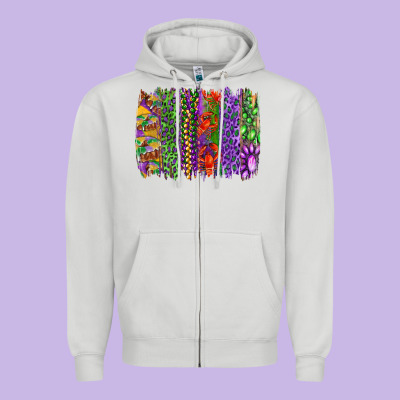 Zipper Hoodie Mardi gras brush strokes king cake and craw fish