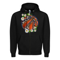 Black basketball with patterns and daisies Zipper Hoodie - texasbilliewilder