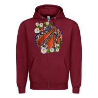 Burgundy basketball with patterns and daisies Zipper Hoodie - texasbilliewilder
