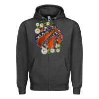 Charcoal Heather basketball with patterns and daisies Zipper Hoodie - texasbilliewilder