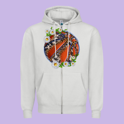 Basketball With Patterns And Daisies Zipper Hoodie Designed By Texasbilliewilder