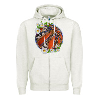 Oatmeal Heather basketball with patterns and daisies Zipper Hoodie - texasbilliewilder