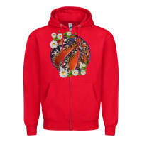 Red basketball with patterns and daisies Zipper Hoodie - texasbilliewilder