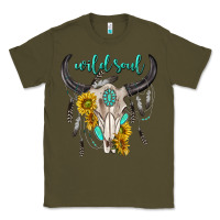 Army Green wild soul boho bull skull Classic Tee - texasbilliewilder