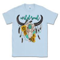 Dusty Blue wild soul boho bull skull Classic Tee - texasbilliewilder
