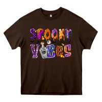 Chocolate Brown Spooky Vibes Heavy Core Tee - CowhideDigitalArt