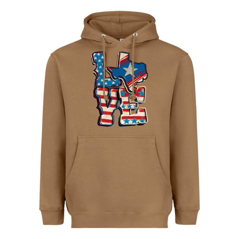 Love Texas  4th Of July Heavyweight Hoodie by CowGirlArtShop | Teevron