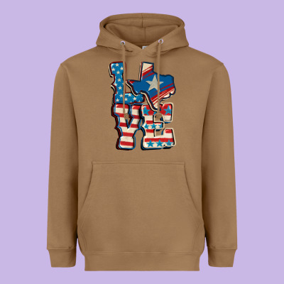 Love Texas  4th Of July Heavyweight Hoodie Designed By Cowgirlartshop