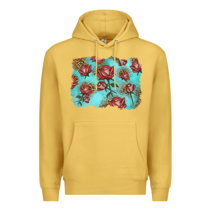 Red Roses With Leopard Background Premium Hoodie by LillyAllenDesigns | Teevron