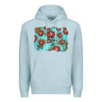 Blue Mist red roses with leopard background Premium Hoodie - LillyAllenDesigns