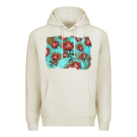 Oatmeal Heather red roses with leopard background Premium Hoodie - LillyAllenDesigns
