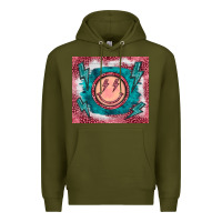 Army Green western lightning bolt smiling face turquoise Premium Hoodie - BarkalooDesign
