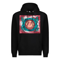 Black western lightning bolt smiling face turquoise Premium Hoodie - BarkalooDesign