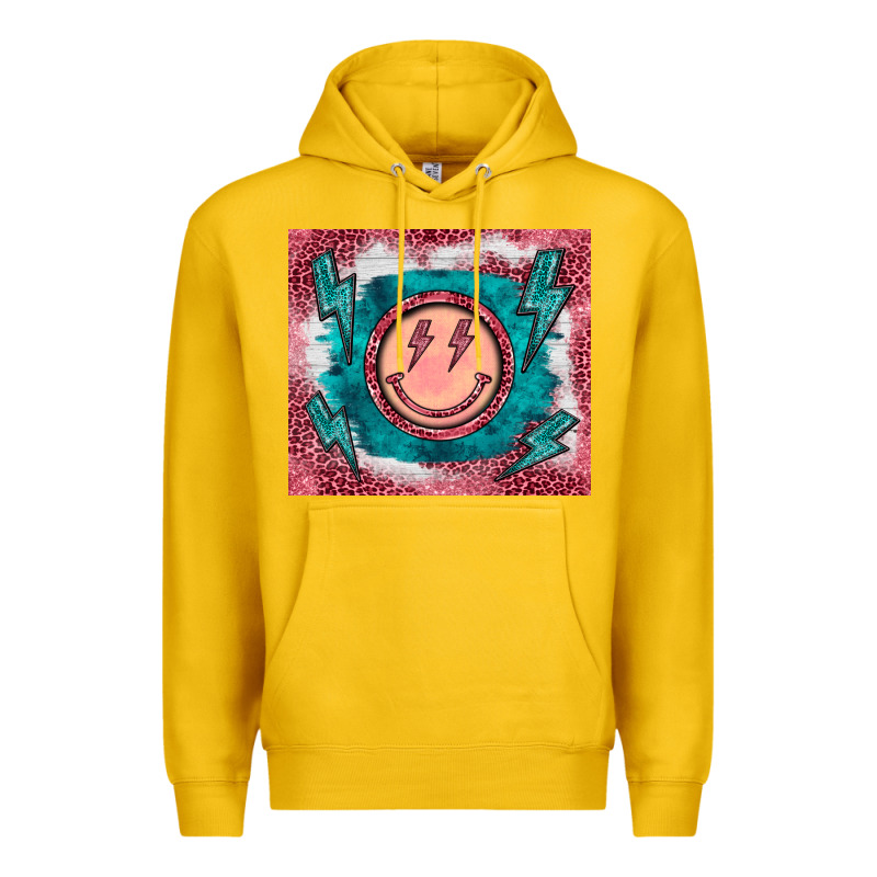 Western Lightning Bolt Smiling Face Turquoise Premium Hoodie by BarkalooDesign | Teevron